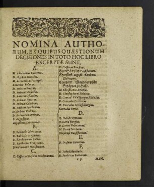 Nomina Authorum, Ex Quibus Quaestionum Decisiones In Toto Hoc Libro Excerptae Sunt.