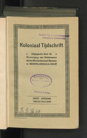 3.1914, Tweede Halfjaar: Koloniaal tijdschrift