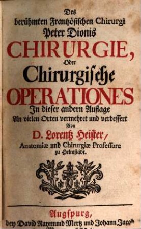 Peter Dionis Chirurgie oder chirurgische Operationes