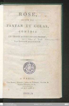 Rose, suite de Fanfan et Colas : comédie en trois actes et en prose