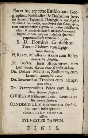 Placet hic repetere Emblemata Geographica [...]