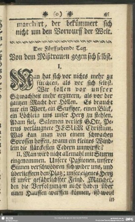 Der Fünffzehende Tag. Von dem Mißtrauen gegen sich selbst : Fünffzehende Tag. Von dem Mißtrauen gegen sich selbst