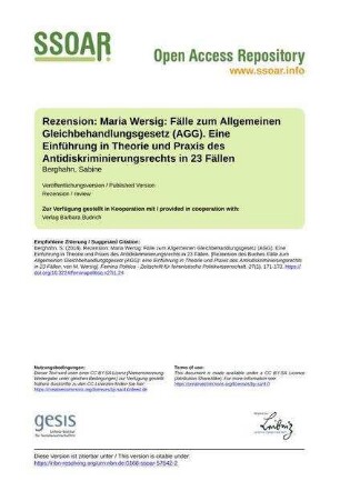 Rezension: Maria Wersig: Fälle zum Allgemeinen Gleichbehandlungsgesetz (AGG). Eine Einführung in Theorie und Praxis des Antidiskriminierungsrechts in 23 Fällen