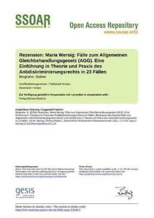Rezension: Maria Wersig: Fälle zum Allgemeinen Gleichbehandlungsgesetz (AGG). Eine Einführung in Theorie und Praxis des Antidiskriminierungsrechts in 23 Fällen