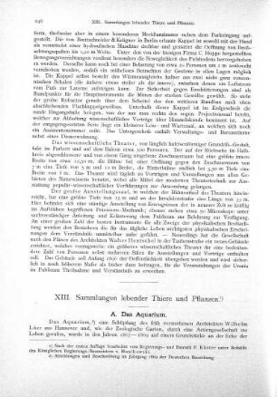XIII. Sammlungen lebender Thiere und Pflanzen.