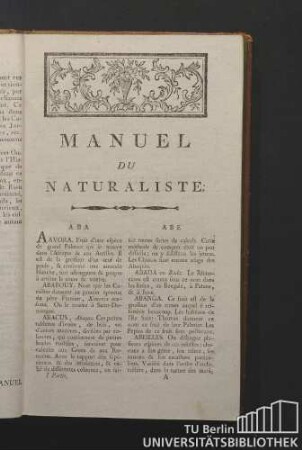 Manuel du Naturaliste. Kapitel 1. A.