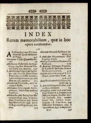 Index Rerum memorabilium, quae in hoc opere continentur