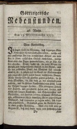 46. Woche. Den 15. Wintermonaht, 1777