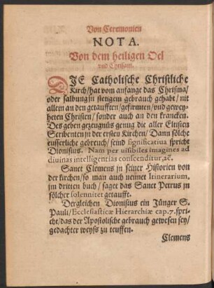 Nota. Von dem heiligen Oel und Chrisam.
