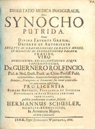 Dissertatio medica inauguralis, de synocho putrida