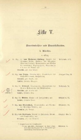 Liste V. Staatsminister und Staatssekretäre