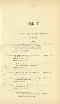 Liste V. Staatsminister und Staatssekretäre