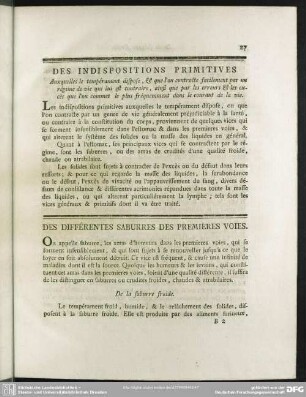 Des Indispositions Primitives