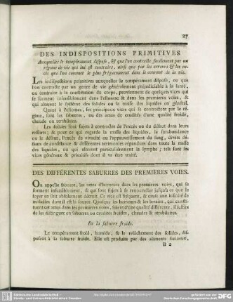 Des Indispositions Primitives