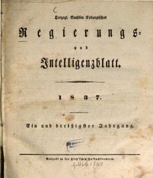 Herzogl.-Sachsen-Coburgisches Regierungs- und Intelligenzblatt. 1837