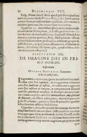 Disputatio VIII. De Imagine Dei In Primo Homine