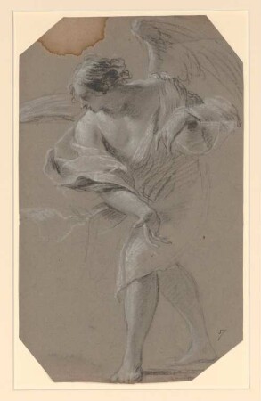 Vouet, Simon: Zeichnungen II, Blatt 57: Ganzfigur eines Engels, nach links gewendet - BSB Cod.icon. 397 b(57