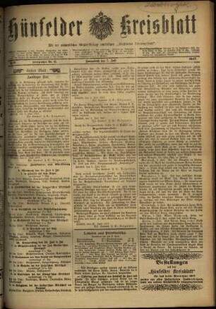Erste Ausgabe vom Samstag, den 07. Juli 1917.