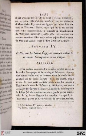 Section IV: Villes de la basse Égypte situées entre la branche Canopique et la Libye
