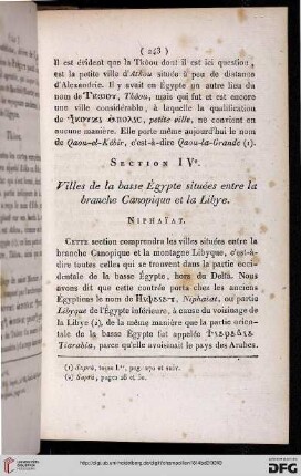 Section IV: Villes de la basse Égypte situées entre la branche Canopique et la Libye