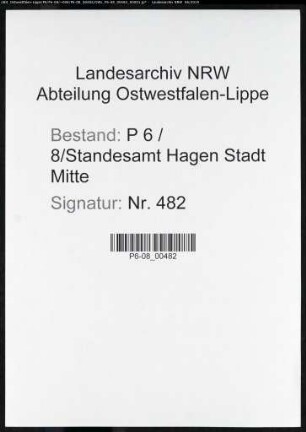 Sterberegister Standesamt Hagen-Mitte