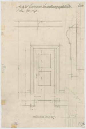 Fischer, Theodor; München; Bayerische Geschützwerke - Verwaltungsgebäude - Tür (Grundriss, Ansicht,Schnitt)
