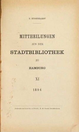 Mitteilungen aus der Stadtbibliothek in Hamburg. 11. 1894