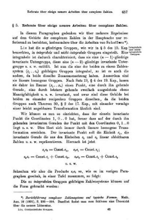 § 5. Referate über einige neuere Arbeiten über complexe Zahlen.
