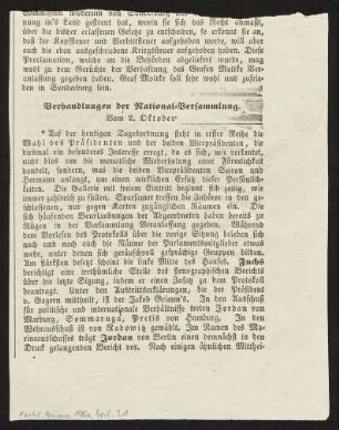 [Beil. 21: Zeitungsausschnitt: Verhandlungen der Nationalversammlung. Vom 2. Oktober]