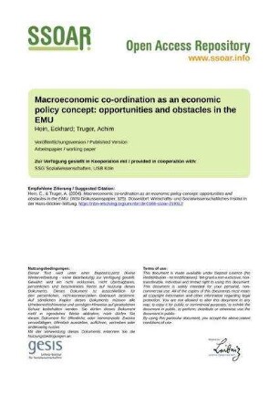 Macroeconomic co-ordination as an economic policy concept: opportunities and obstacles in the EMU