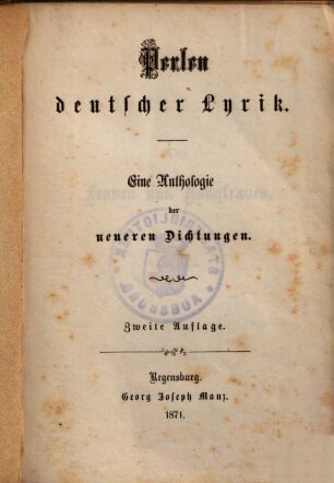 Perlen deutscher Lyrik : eine Anthologie der neueren Dichtungen