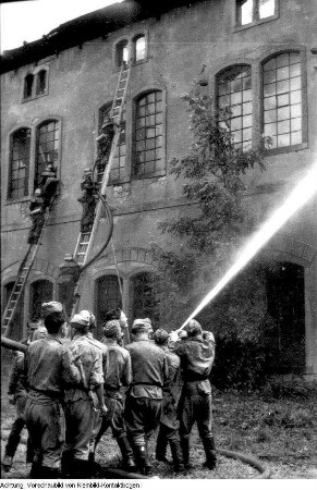 Dresden. Feuerwehr, gemeinsame Brandbekämpfung im Lockwitztal, 1. Juli 1964