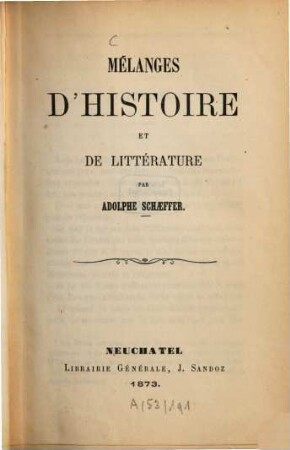 Mélanges d'histoire et de littérature