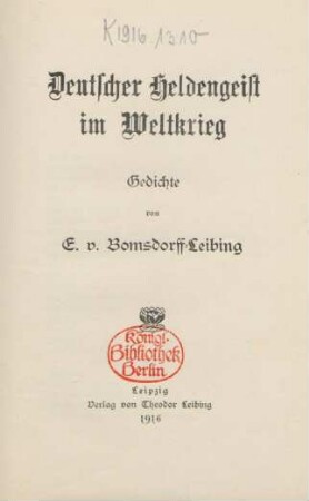 Deutscher Heldengeist im Weltkrieg : Gedichte