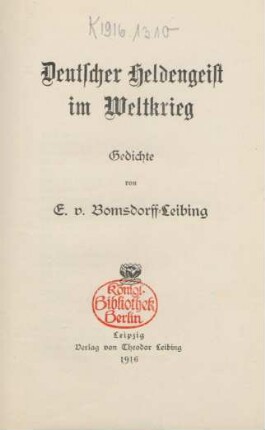 Deutscher Heldengeist im Weltkrieg : Gedichte