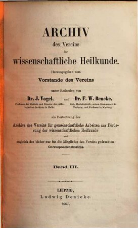 Archiv des Vereins für Wissenschaftliche Heilkunde. 3. 1866/67