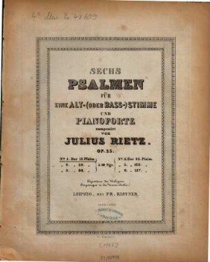 Sechs Psalmen : für 1 Alt- (oder Bass-)Stimme u. Pianoforte ; op. 25. 1, Der 13. Psalm