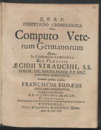 Dissertatio Cronologica De Computo Veterum Germanorum
