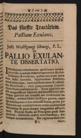 Das fünffte Tractätlein. Pallium Exulans
