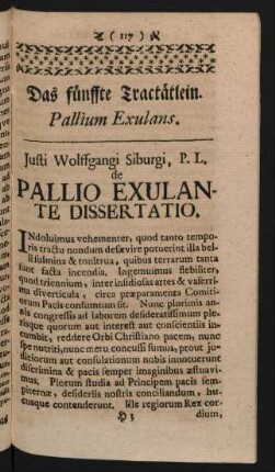 Das fünffte Tractätlein. Pallium Exulans