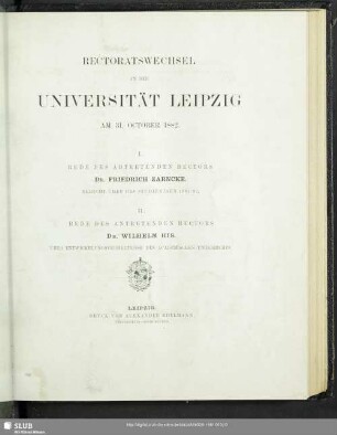 1881/82: Rektoratswechsel an der Universität Leipzig