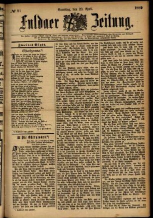 Zweite Ausgabe vom Samstag, den 20. April 1889.
