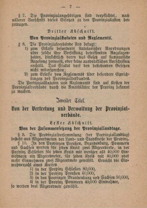 Zweiter Titel. Von der Vertretung und Verwaltung der Provinzialverbände.