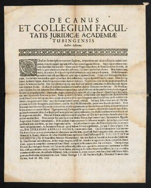 Decanus Et Collegium Facultatis Juridicae Academiae Tubingensis Lectori Salutem
