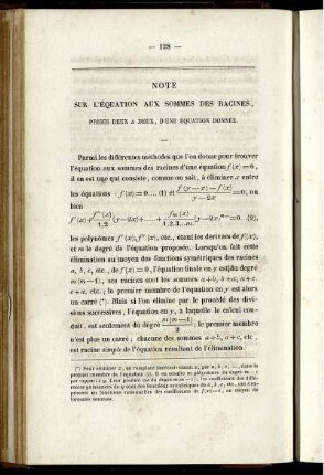 Note sur l´équation aux sommes des racines.