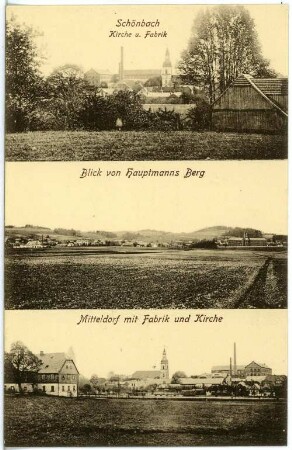 Schönbach. Mitteldorf, Kirche und Fabrik