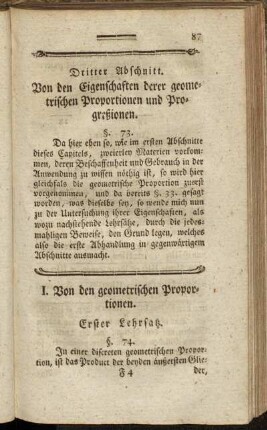 I. Von den geometrischen Proportionen.