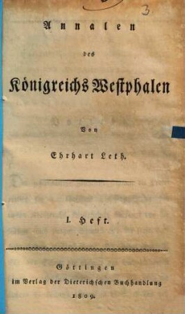 Annalen des Königreichs Westphalen, Heft 1