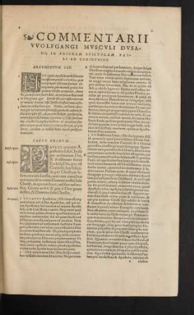 Commentarii Wolfgangi Musculi Dusani, In Priorem Epistolam Pauli Ad Corinthios.