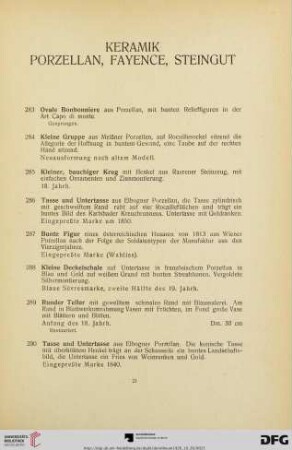 Keramik, Porzellan, Fayence, Steingut (Nr. 283-318)